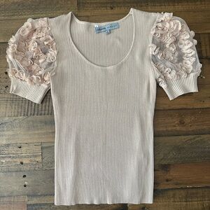 Absolute famous tan ribbed blouse size S